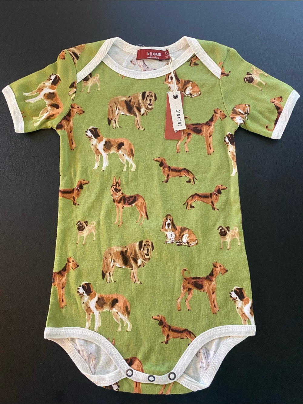 Milkbarn Organic Cotton Dog Print One Piece 12 to 18 Months Baby Boy Bodysuit